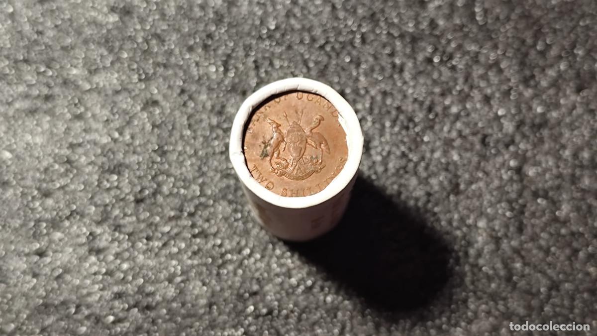 Monedas antiguas de &Aacute;frica: Uganda &ndash; Cartucho original con 20 monedas de 2 Chel&iacute;n 1987, Mixto &ndash; Rollos de Banco &ndash; Lote 2545