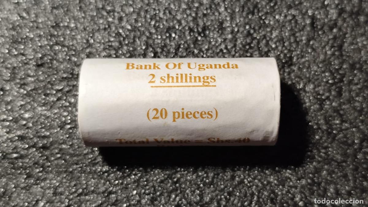 Monedas antiguas de &Aacute;frica: Uganda &ndash; Cartucho original con 20 monedas de 2 Chel&iacute;n 1987, Mixto &ndash; Rollos de Banco &ndash; Lote 2555