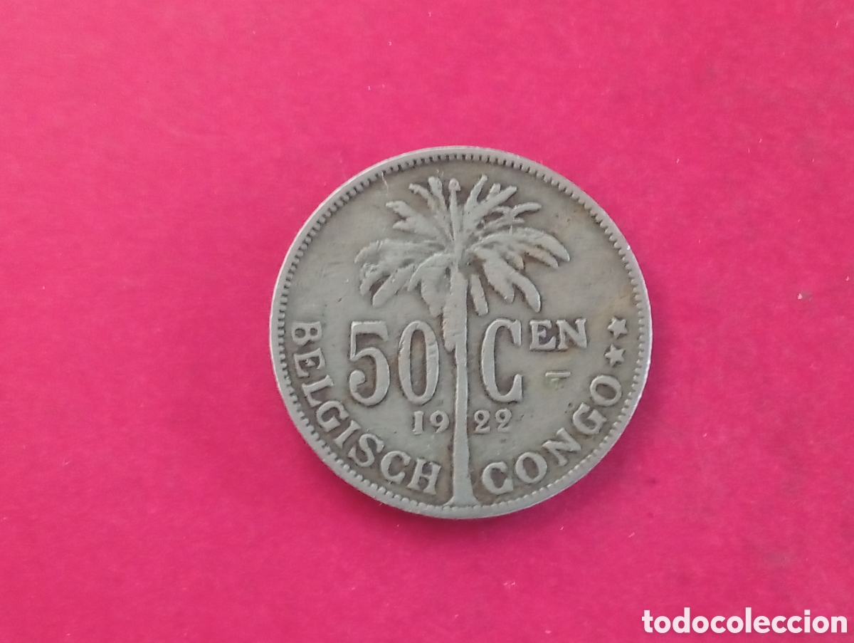 Monedas antiguas de &Aacute;frica: 50 centimes de Congo belga 1922