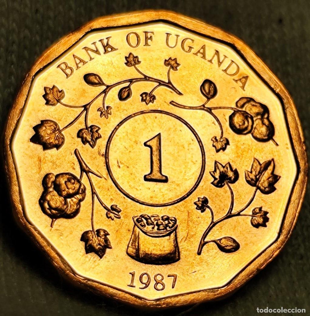 Alte M&uuml;nzen aus Afrika: Uganda &ndash; 1 Chel&iacute;n 1987, UNC &ndash; Lote 2539