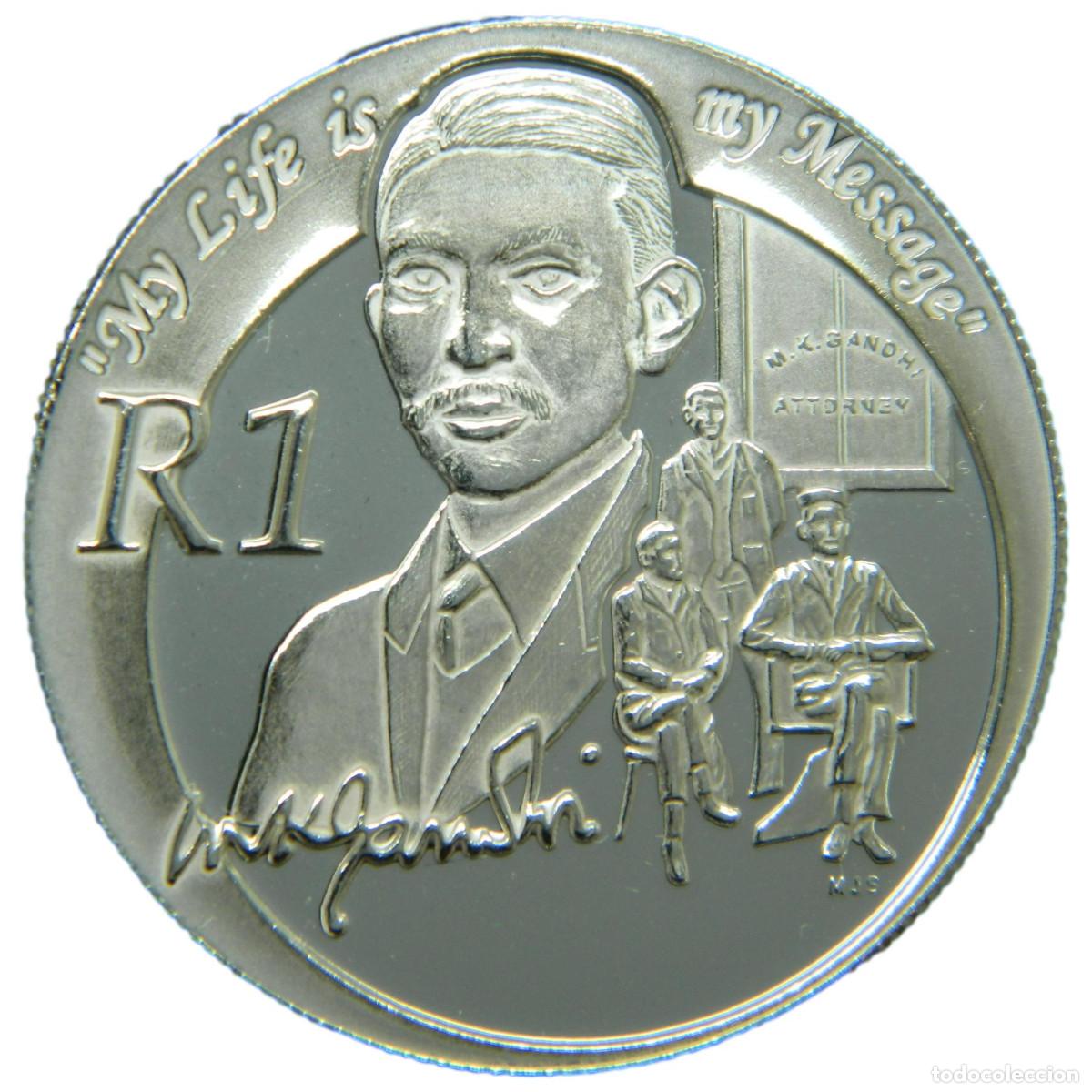 Monedas antiguas de &Aacute;frica: SUDAFRICA 1 rand plata 2008 Mahatma Gandhi - Premios Nobel - SOUTH AFRICA
