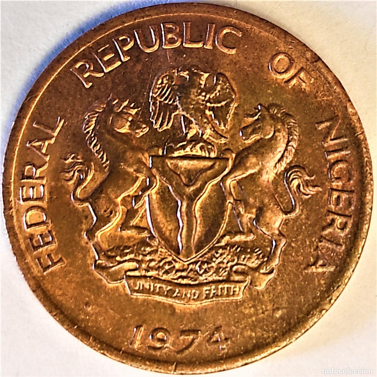 Monedas antiguas de &Aacute;frica: NIGERIA (1973-) - 1 KOBO 1974 - B - 6 GR. BRONCE - DIAMETRO 25 mm - MB - KM#8.1