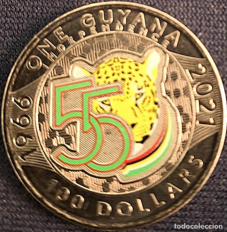Monedas antiguas de &Aacute;frica: GUYANA, 100 D&oacute;lares 2021 conmemorativa 55 a&ntilde;os de la Independencia KM#64./ Nueva, sin circular.