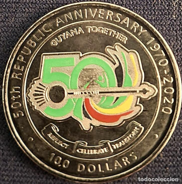 Monedas antiguas de &Aacute;frica: GUYANA, 2020 100 D&oacute;lares &rdquo;50 aniversario de la Rep&uacute;blica&rdquo; KM#62./ Nueva, sin circular.