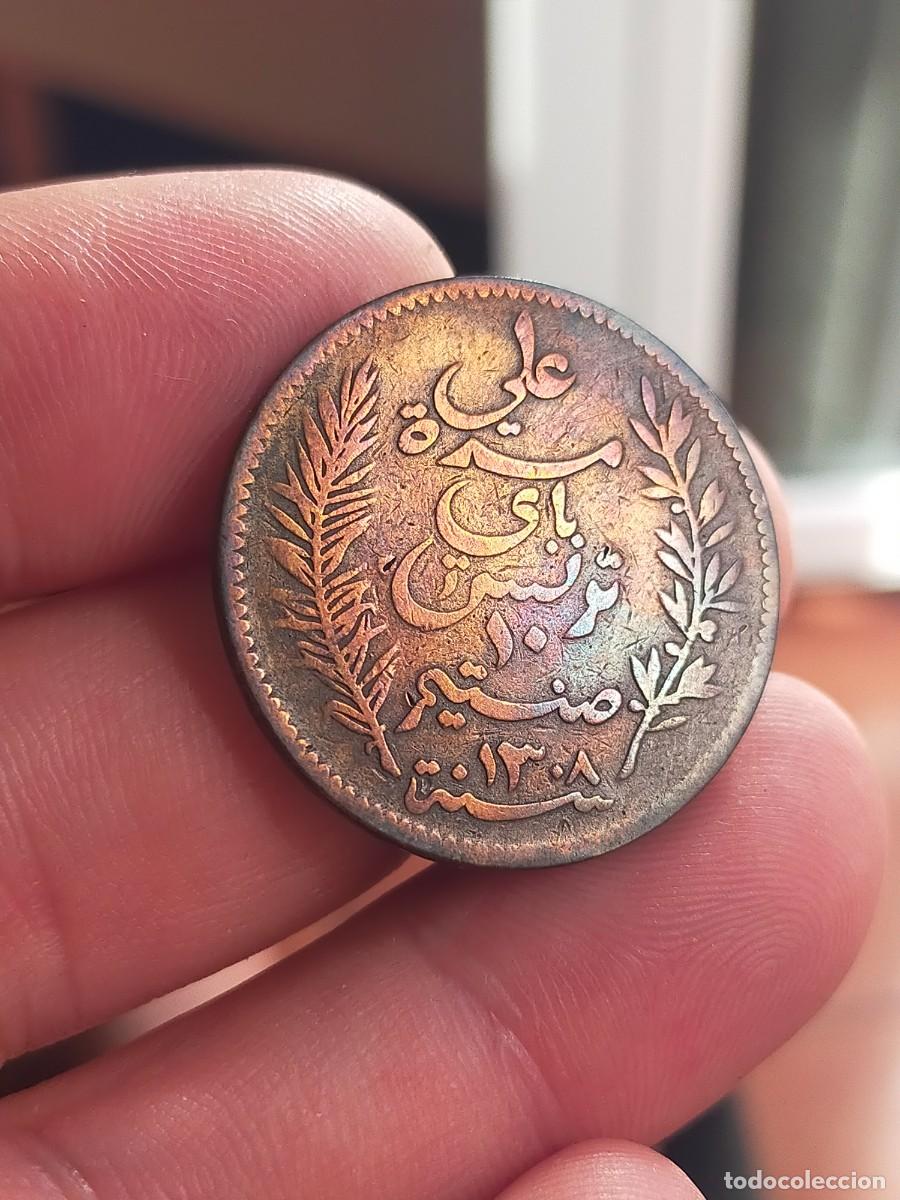 Monedas antiguas de &Aacute;frica: MONEDA DE 10 DIEZ CENTIMES CENTIMOS 1891 1308 TUNEZ REGULAR CONSERVACION
