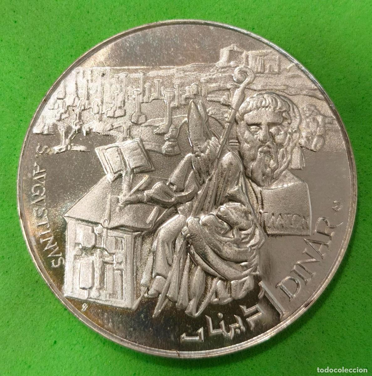 Monedas antiguas de &Aacute;frica: TUNEZ. A&Ntilde;O 1969. 1 DINAR PLATA (925). SAN AGUSTIN. PESO 20 GR