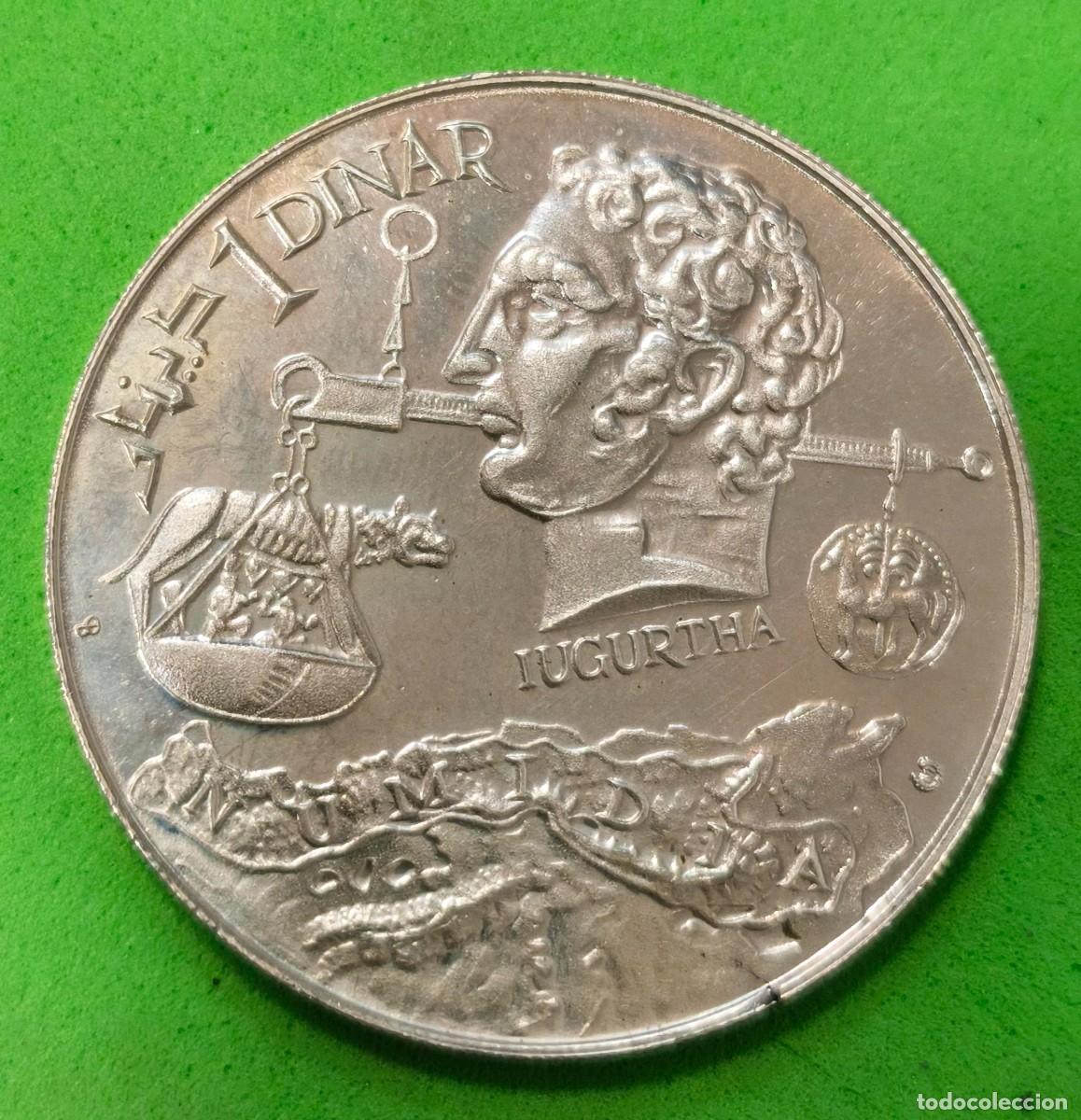 Monedas antiguas de &Aacute;frica: TUNEZ. A&Ntilde;O 1969. 1 DINAR PLATA (925). IUGURTHA. PESO 20 GR