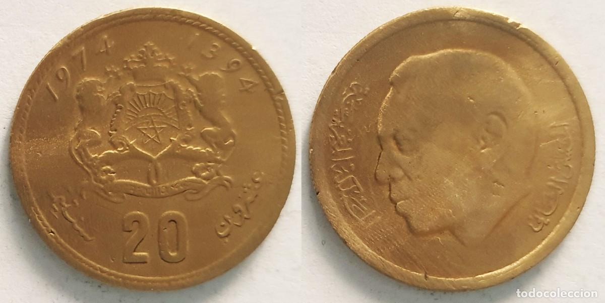 Monedas antiguas de &Aacute;frica: Marruecos 20 C&eacute;ntimos (Santimat) 1974 / AH 1394 - Hassan II - Y#61