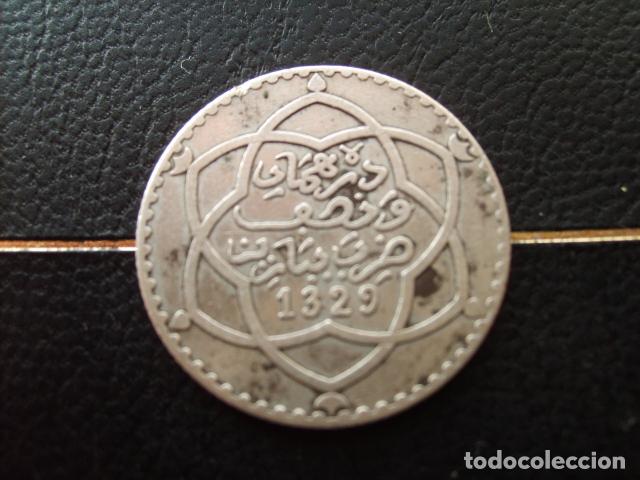 Monedas antiguas de &Aacute;frica: MARRUECOS 2 1/2 DIRAM 1329 _ 1911 PLATA