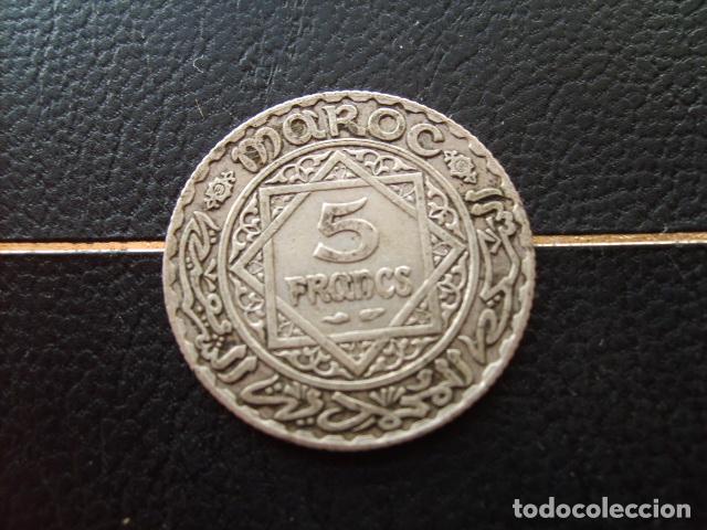 Monedas antiguas de &Aacute;frica: MARRUECOS 5 FRANCOS 1352 _ 1933 PLATA