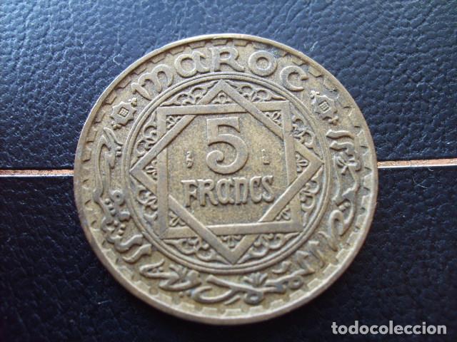 Monedas antiguas de &Aacute;frica: MARRUECOS 5 FRANCOS 1946