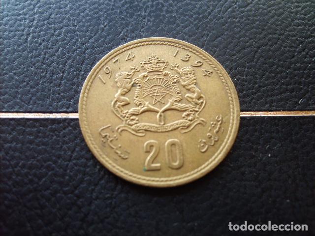Monedas antiguas de &Aacute;frica: MARRUECOS 20 SANTIMAT 1974