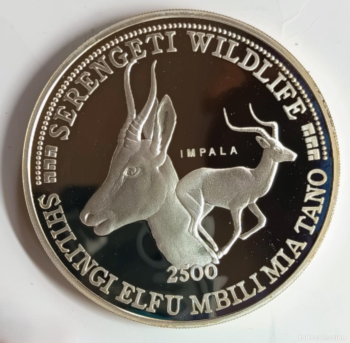 Monedas antiguas de &Aacute;frica: TANZANIA. 2.500 SHILINGI. 1998. 5 ONZAS PLATA PURA (155,36 gramos. ,999). EXTREMADAMENTE RARA