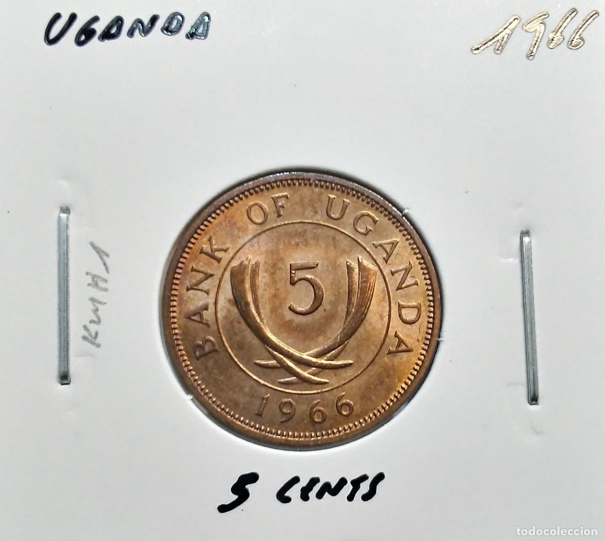 Monedas antiguas de &Aacute;frica: UGANDA 5 CENTS / CENTAVOS 1966 KM#1 EBC.