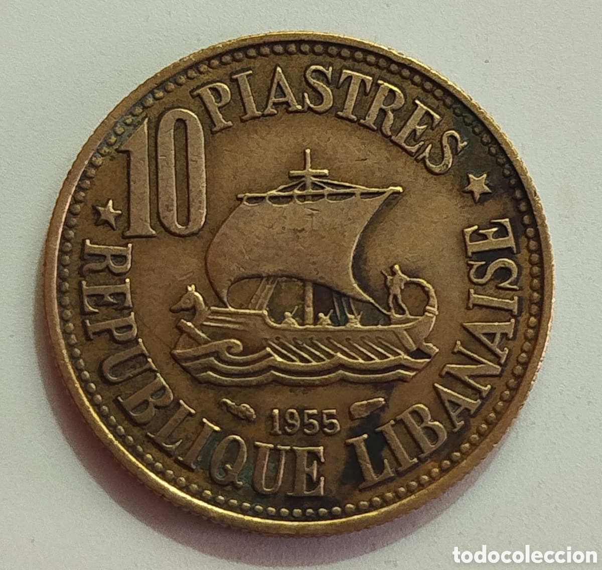 Monedas antiguas de &Aacute;frica: Moneda 10 Piastras Republica Libanesa 1955