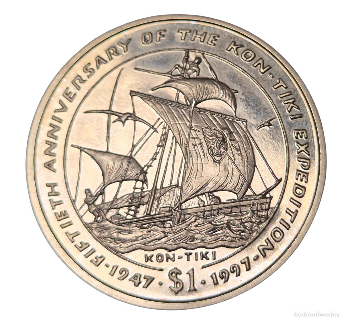 Monedas antiguas de &Aacute;frica: REPUBLICA de LIBERIA 1 DOLLAR 1997. 50 ANIVERSARIO KON-TIKI. SIN CIRCULAR