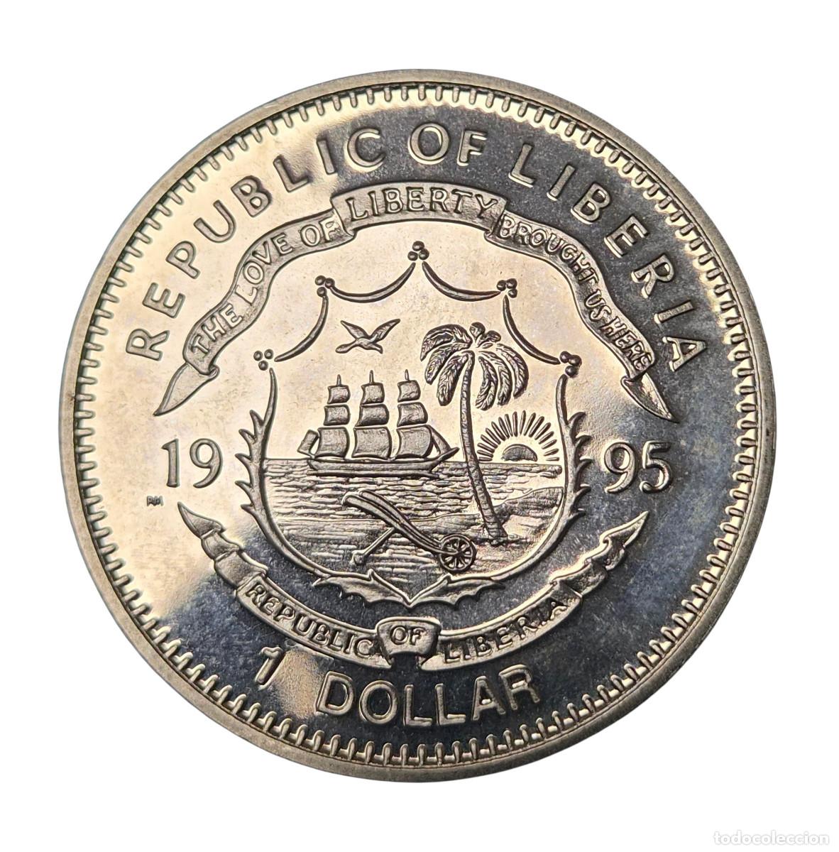 Monedas antiguas de &Aacute;frica: REPUBLICA de LIBERIA 1 DOLLAR 1995. 375 ANIVERSARIO PILGRIM FATHERS. SIN CIRCULAR