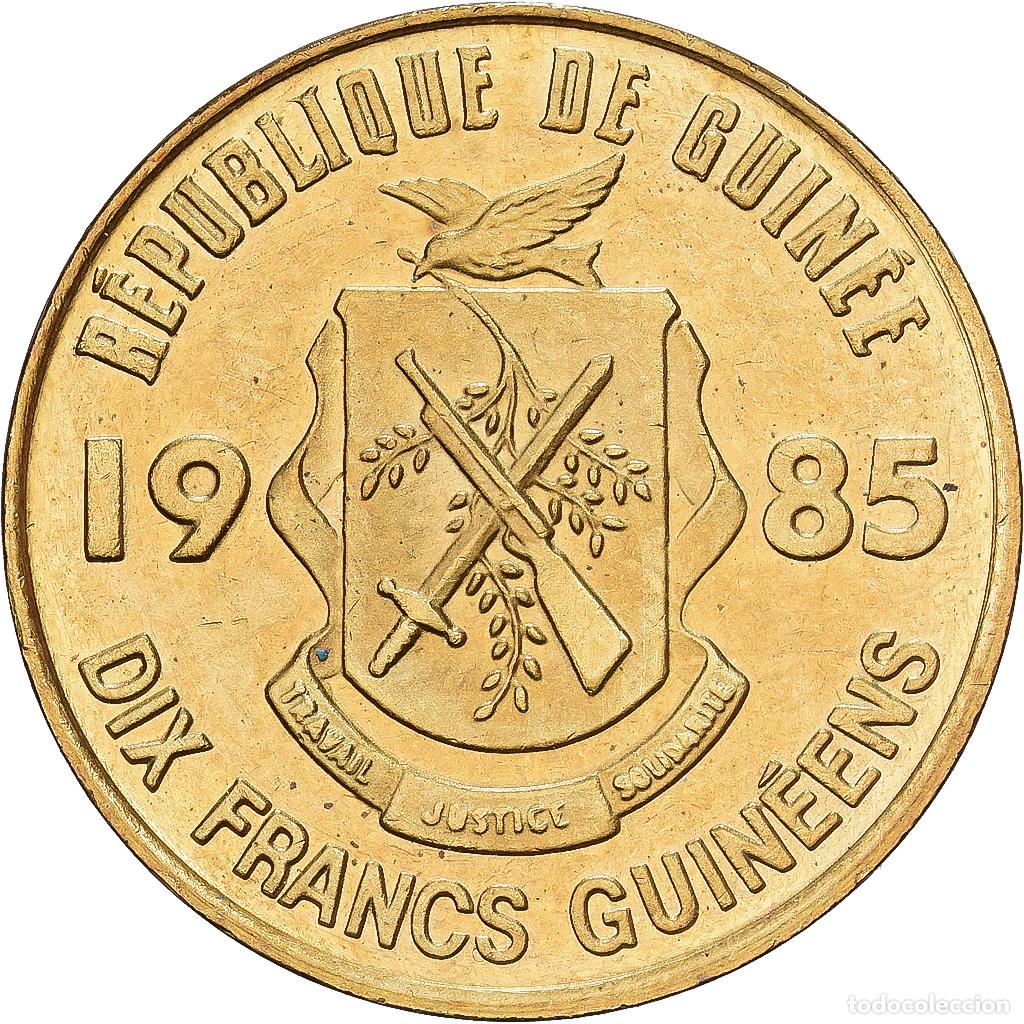 Monedas antiguas de &Aacute;frica: [#1224381] Guinea, 10 Francs, 1985, Lat&oacute;n recubierto de acero, SC, KM:52