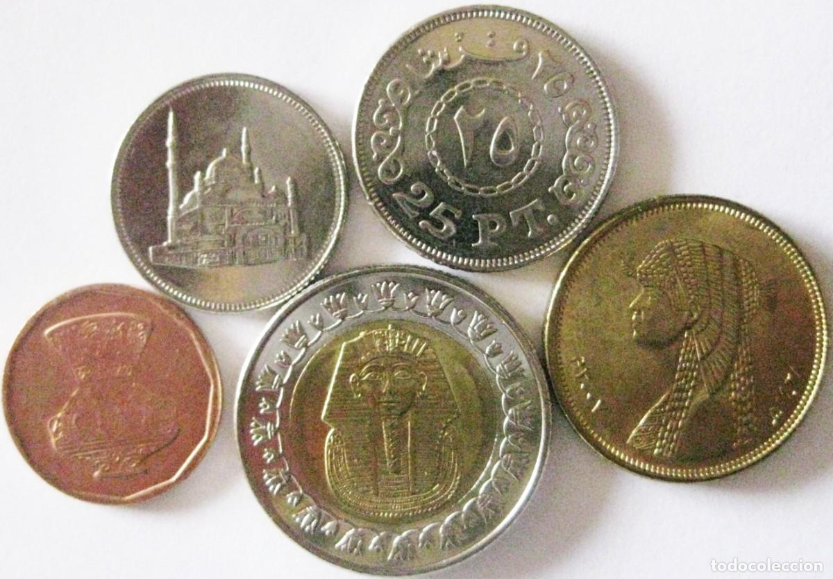 Monedas antiguas de &Aacute;frica: Egipto, Set de 5 monedas: 5, 10, 25 y 50 piastras + 1 libra, KM#940/42+990/91/ SC.