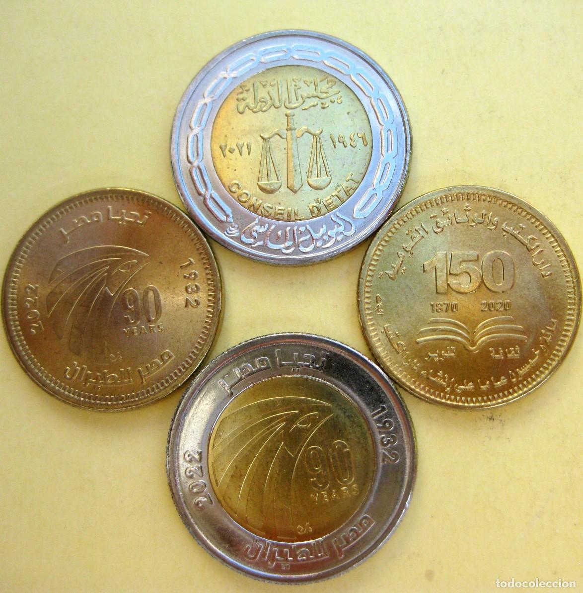 Monedas antiguas de &Aacute;frica: Egipto, Set de 4 monedas: 50 y 50 piastras + 1 y 1 libra, UC#126/29./ Sin Circular.