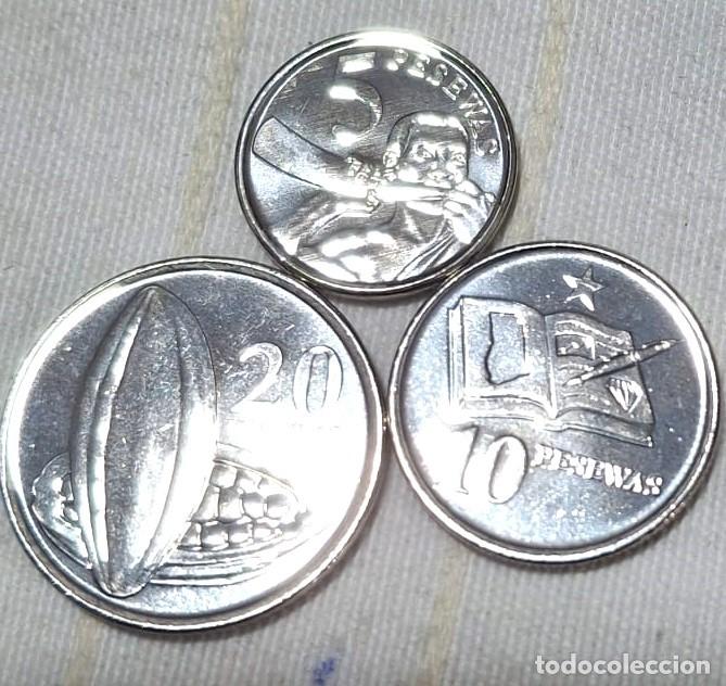 Monedas antiguas de &Aacute;frica: Ghana, Set de 3 monedas: 5, 10 y 20 Pesewas./ Desarrollo local./ SC.