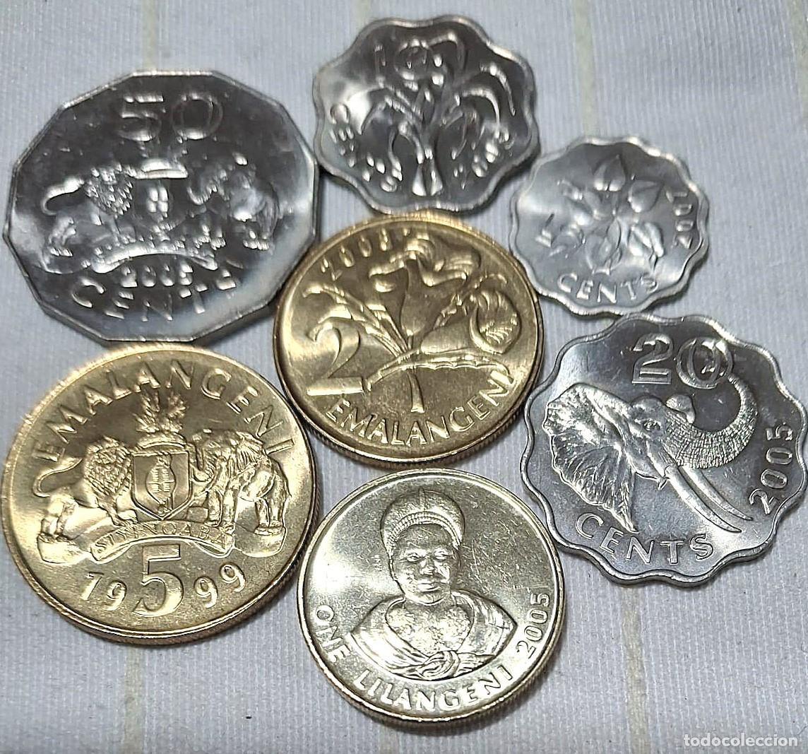 Monedas antiguas de &Aacute;frica: Esuatini (Suaziland), Set 7 monedas: 5, 10, 20, 50 Cent.+ 1 y 5 EmalangniI + 1 Lilangini/ SC./ Fotos