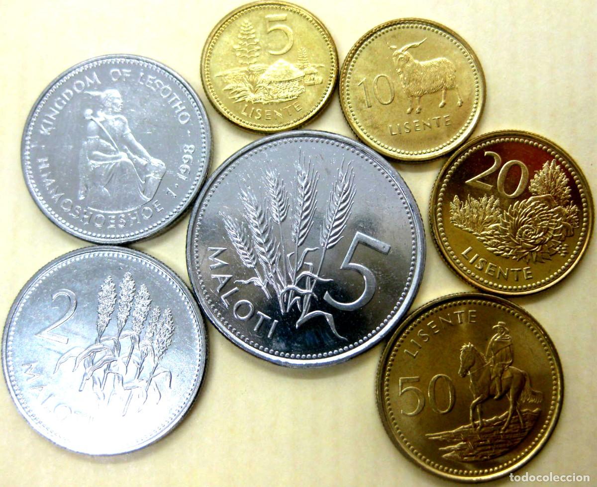 Monedas antiguas de &Aacute;frica: Lesotho, Set de 7 monedas: 5, 10, 20 y 50 lisente, 1 loti, 2 y 5 maloti./ Sin Circular.