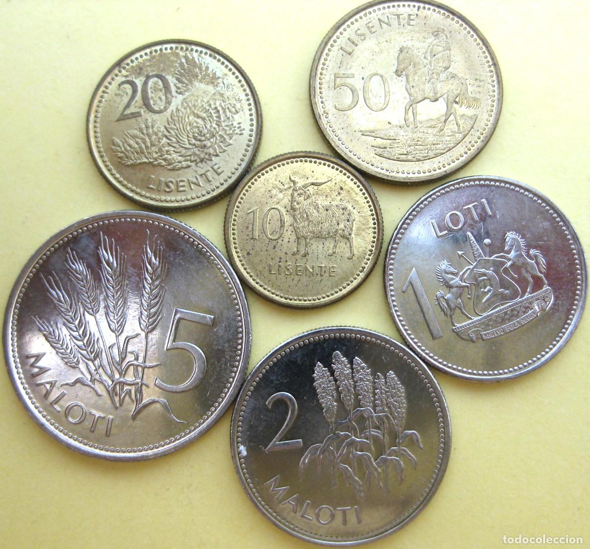 Monedas antiguas de &Aacute;frica: Lesotho, Set de 6 monedas: 10, 20 y 50 lisente, 1 loti, 2 y 5 maloti./ Sin Circular.