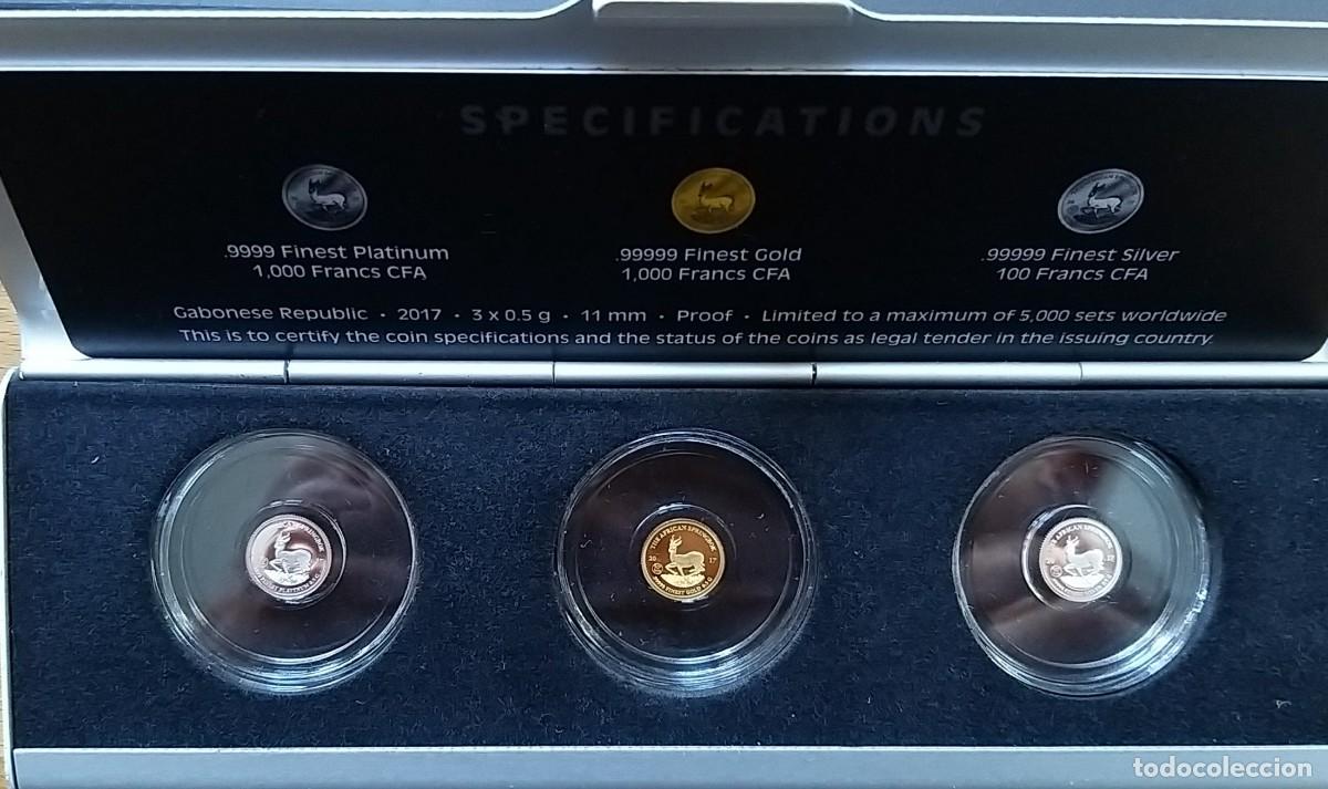 Monedas antiguas de &Aacute;frica: SC-Gab&oacute;n Republica-Set de 3 monedas, Oro, Platino Plata, 0,5 g. Cada pieza