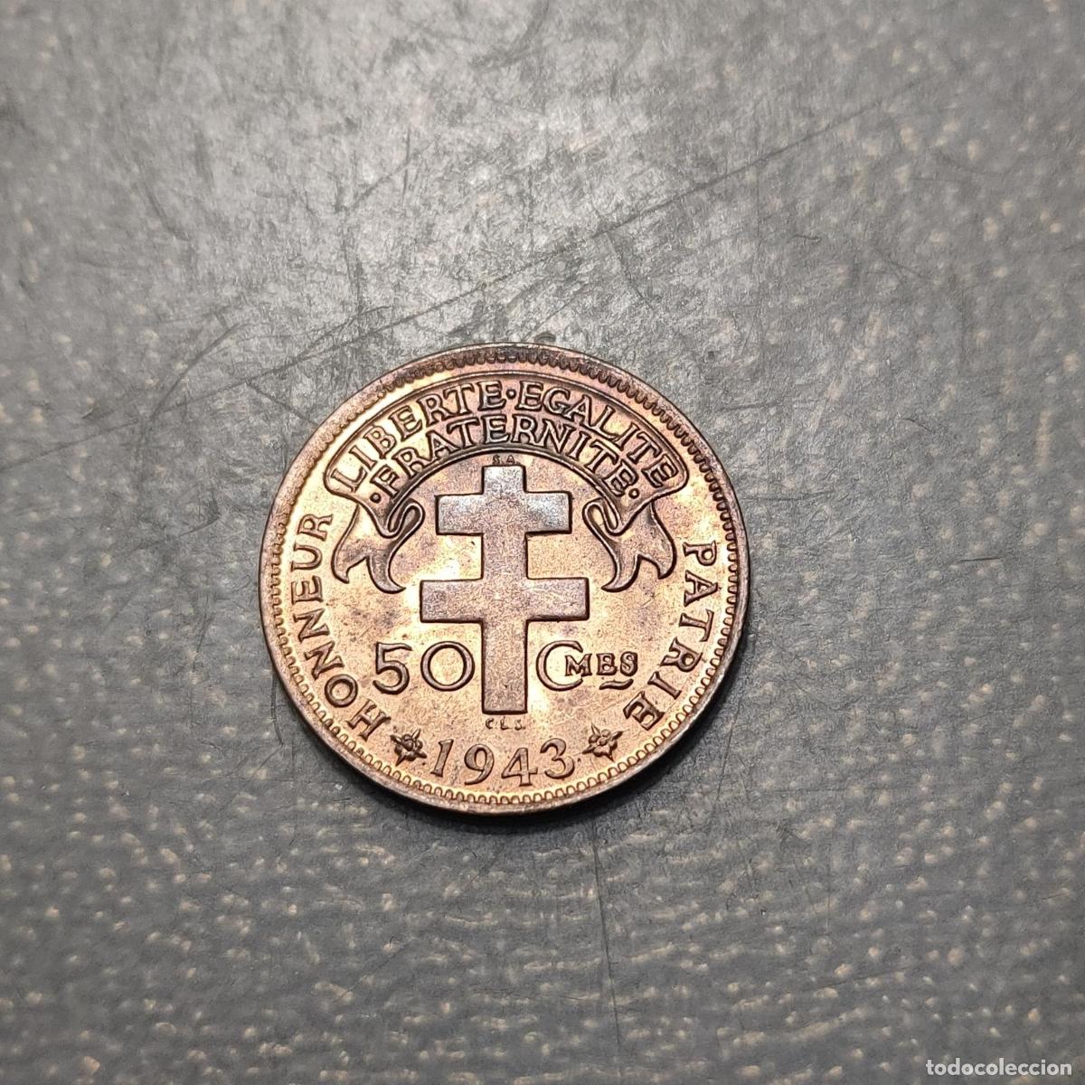 Monedas antiguas de &Aacute;frica: MADAGASCAR 50 CENTIMES 1943 SC UNC BRILLO ORIGINAL