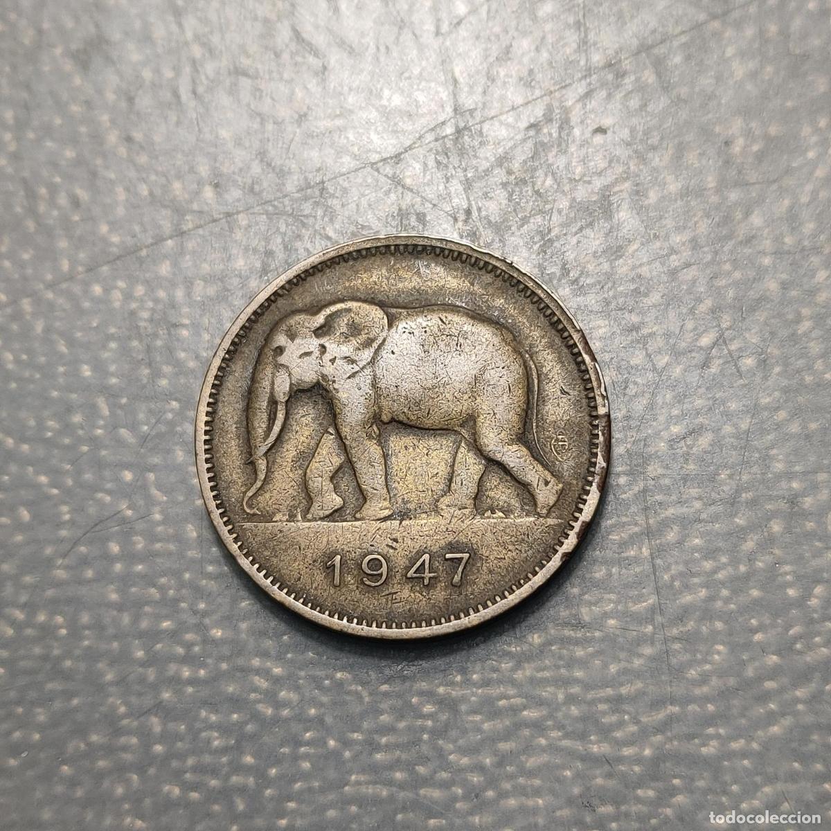 Monedas antiguas de &Aacute;frica: CONGO BELGA BELGIAN CONGO 2 FRANCOS 2 FRANCS 1947 MBC