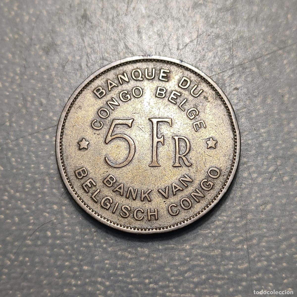 Monedas antiguas de &Aacute;frica: CONGO BELGA BELGIAN CONGO 5 FRANCOS 5 FRANCS 1947 MBC