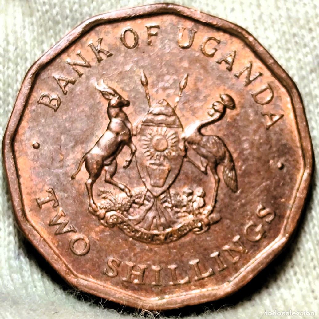 Monedas antiguas de &Aacute;frica: Uganda &ndash; 2 Chel&iacute;n 1987 Circulado, &ndash; Lote 2546