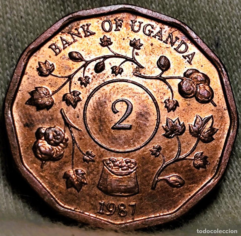 Monedas antiguas de &Aacute;frica: Uganda &ndash; 2 Chel&iacute;n 1987 Circulado, &ndash; Lote 2553