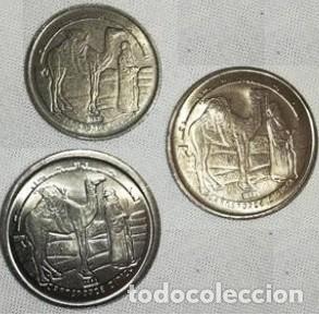 Monedas antiguas de &Aacute;frica: Sahara, Set de 3 monedas 1992: 1, 2 y 5 pesetas &rdquo;Nativo con camello&rdquo;. Sin Circular.