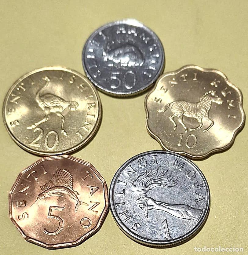 Monedas antiguas de &Aacute;frica: Tanzania, Set de 5 monedas: 5, 10, 20 t 50 Senti, + 1 Chel&iacute;n &rdquo;Fauna&rdquo;./ SC./ Ver fotos.