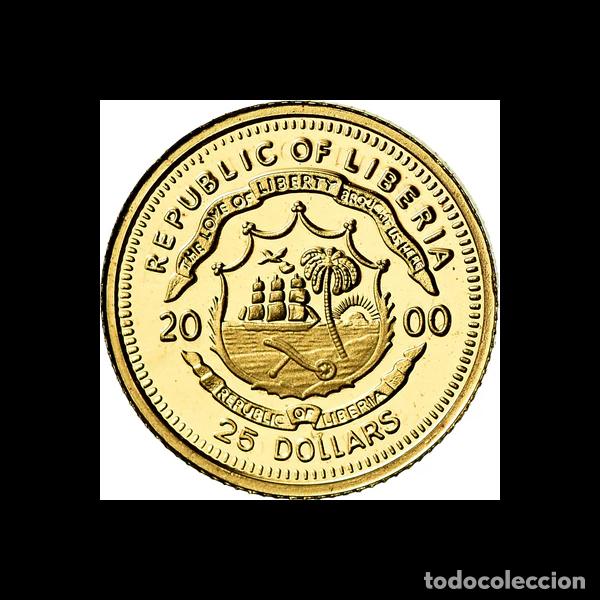 Monedas antiguas de &Aacute;frica: Moneda Oro 999 Napole&oacute;n Bonaparte 25$ Liberia 2000 0,73 grs