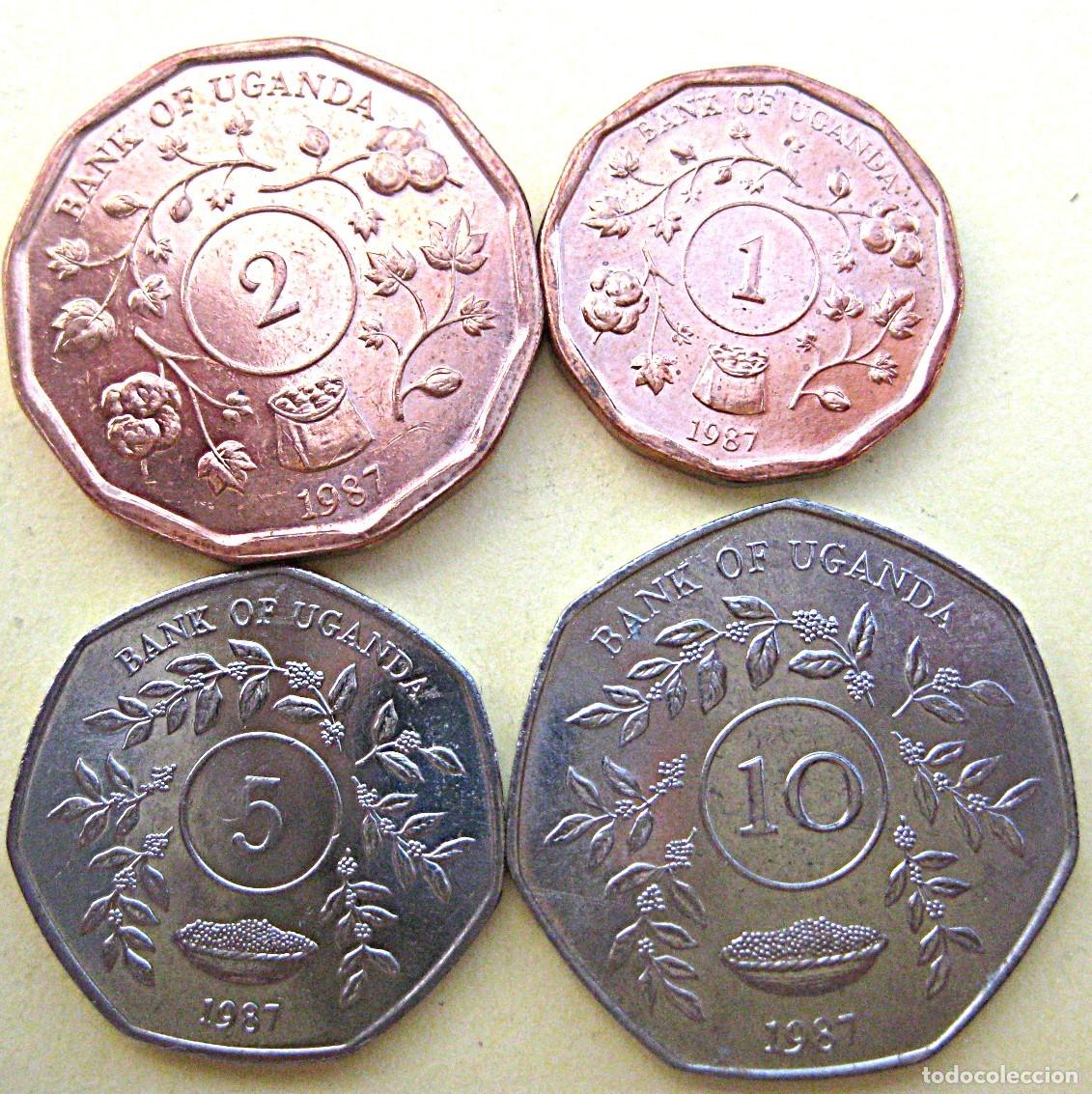 Monedas antiguas de &Aacute;frica: Uganda 1987: Set de 4 monedas: 1, 2, 5 y 10 Chelines./ Sin Circular.