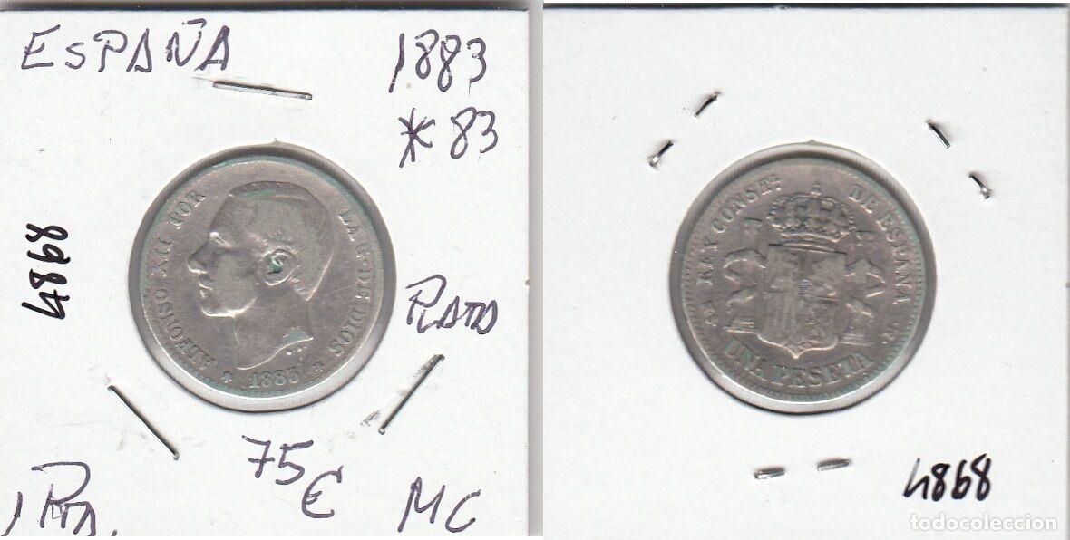 Monedas antiguas de &Aacute;frica: E4868 MONEDA ESPA&Ntilde;A ALFONSO XII 1 PESETA PLATA 1883 ESTRELLA 83 MC