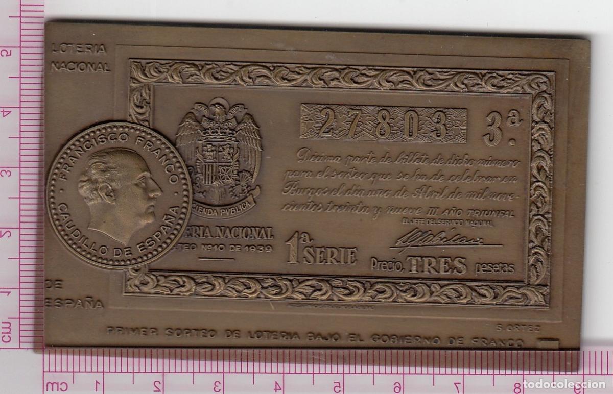 Monedas antiguas de &Aacute;frica: CREXP732BIS PLACA CONM. 1&ordm; SORTEO LOTERIA NACIONAL PERIODO FRANCO 1939 BRONCE