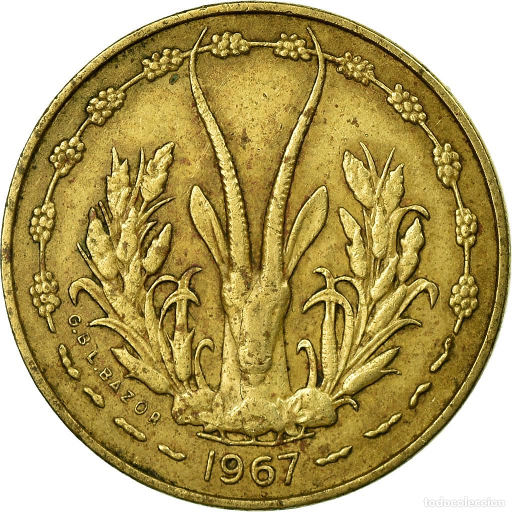 Monedas antiguas de &Aacute;frica: [#701477] Moneda, Estados del &Aacute;frica Occidental, 5 Francs, 1967, Paris, MBC, Aluminio -