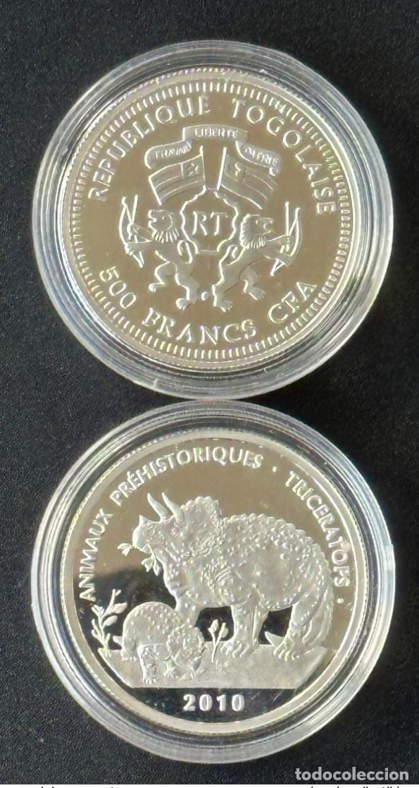 Monedas antiguas de &Aacute;frica: Togo 2010 - 500 francos CFA Plata Animales prehist&oacute;ricos Triceratops