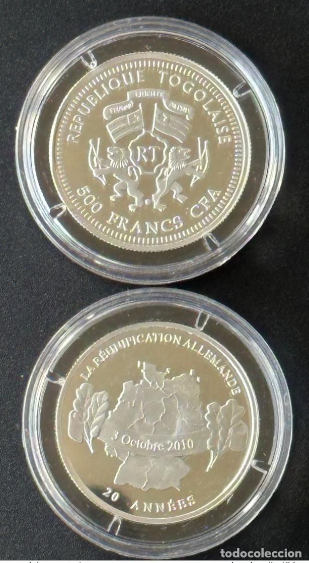 Monedas antiguas de &Aacute;frica: Togo 2010 - 500 francos CFA Plata Reunificaci&oacute;n alemana 3 de octubre 20 a&ntilde;os