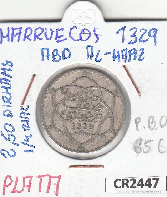 Monedas antiguas de &Aacute;frica: CR2447 MONEDA MARRUECOS 2,5 DIRHAMS 1329 1/4 RIAL PLATA