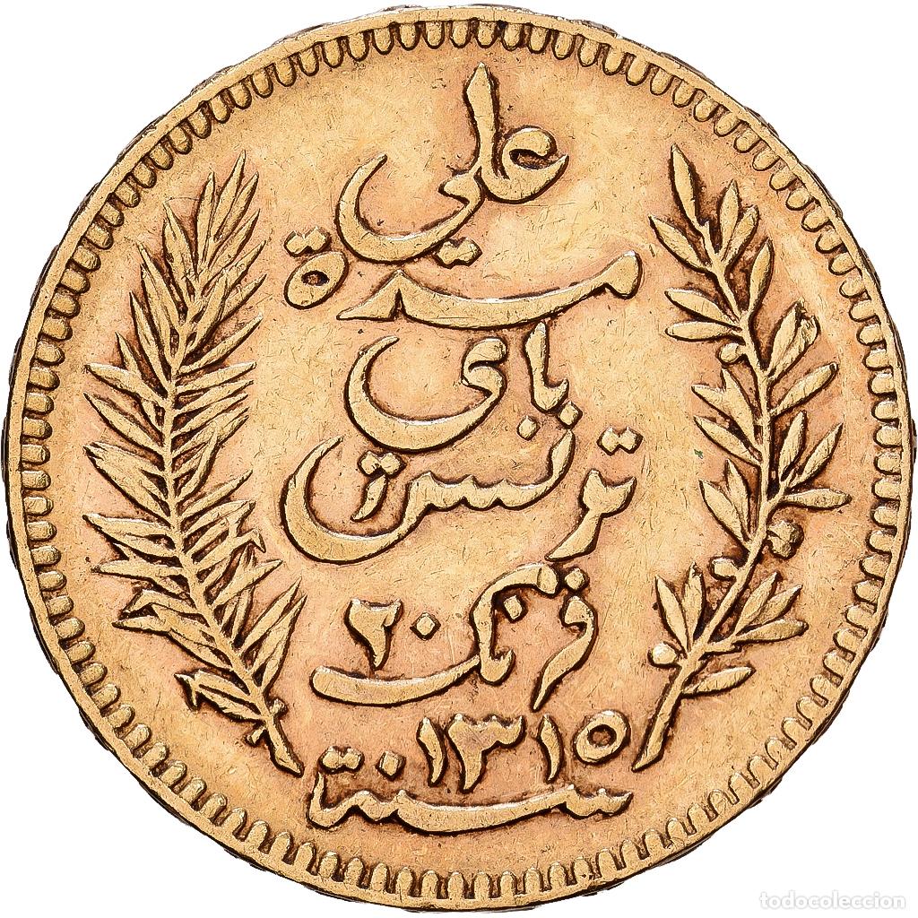 Monedas antiguas de &Aacute;frica: [#1540145] T&uacute;nez, Ali Bey, 20 Francs, 1897, Paris, Oro, MBC+, KM:227
