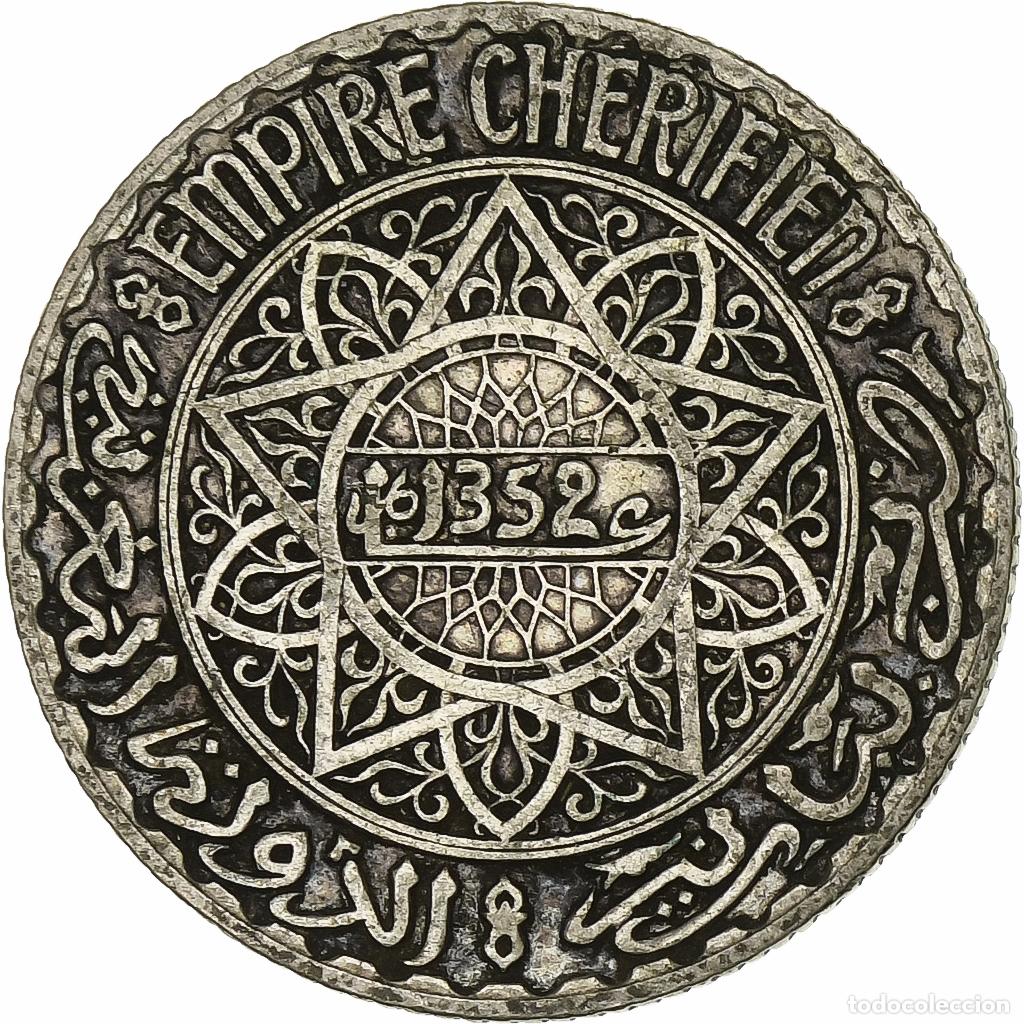 Monedas antiguas de &Aacute;frica: [#1213177] Marruecos, Mohammed V, 5 Francs, AH 1352/1933, Paris, Plata, BC+