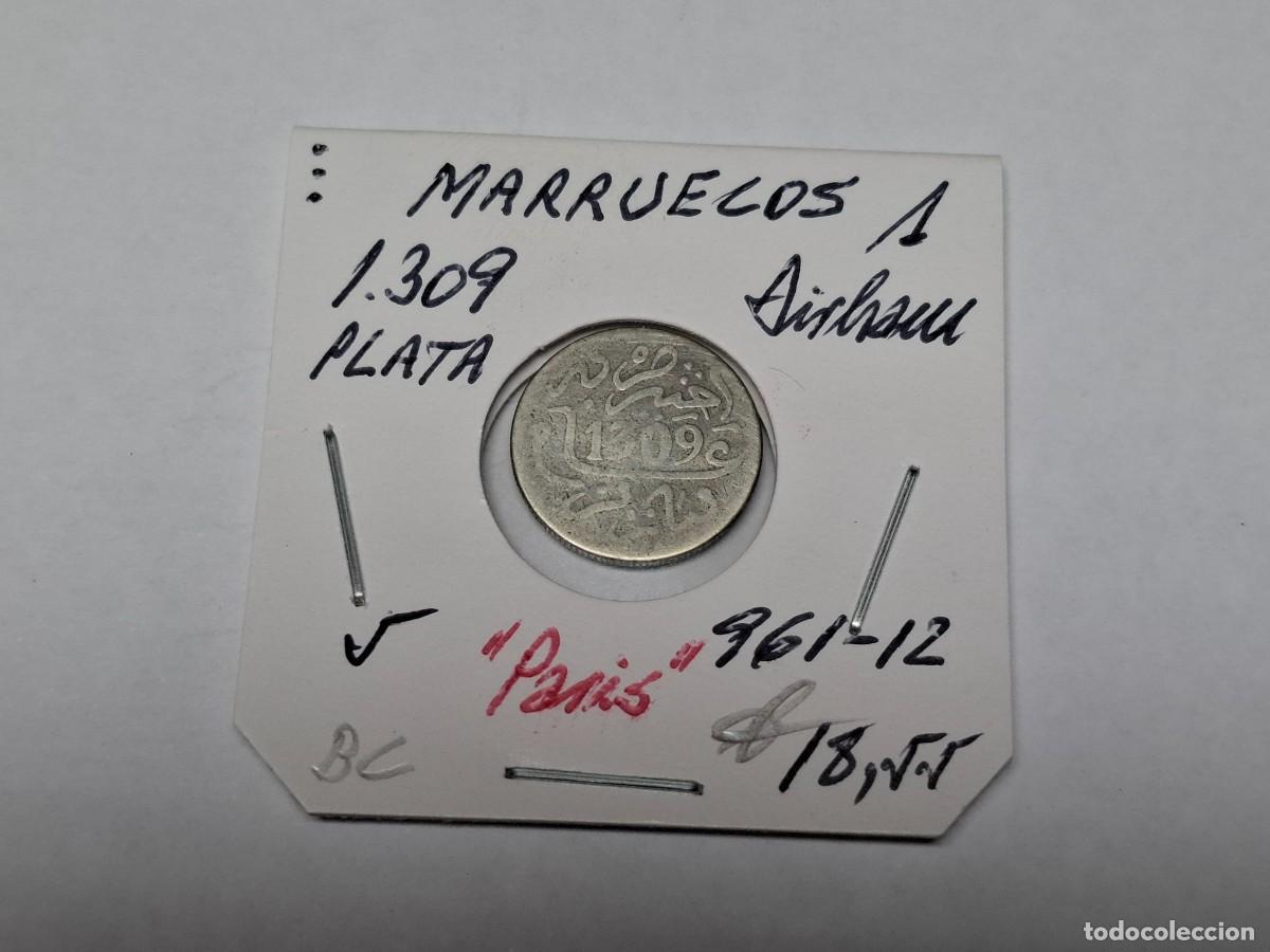 Monedas antiguas de &Aacute;frica: 1 DIRHAM de PLATA de 1309 KM 5 MARRUECOS en BC