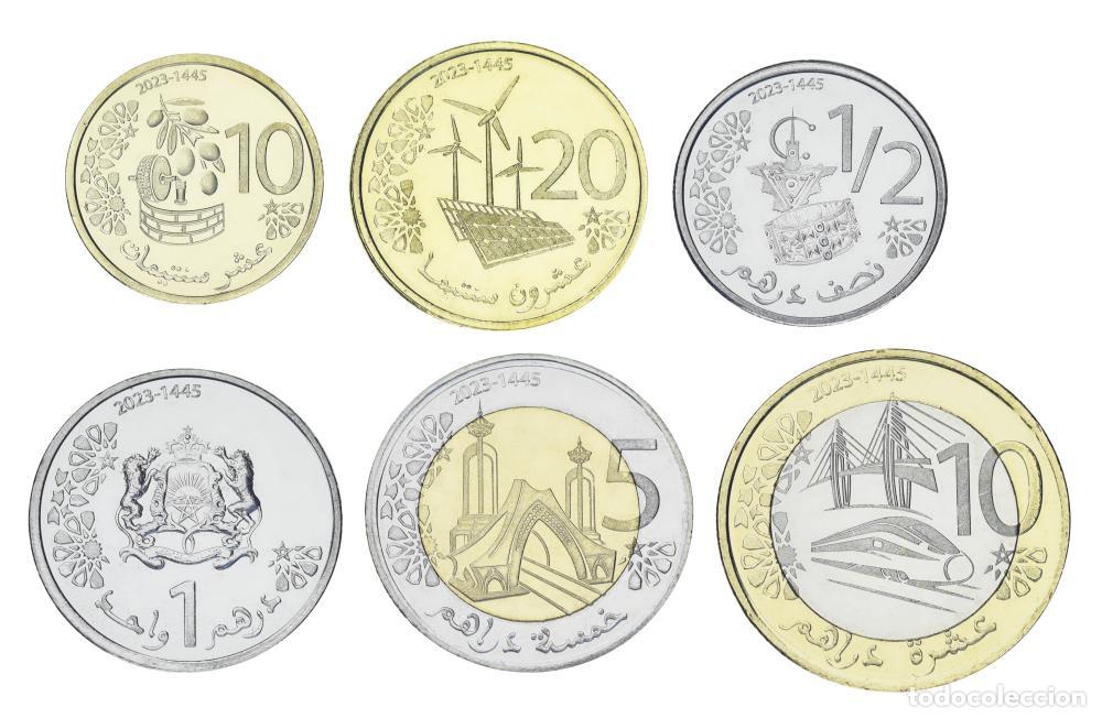 Monedas antiguas de &Aacute;frica: 10 20 C&eacute;ntimos 1/2 ,1, 5 ,10 Dirhams 2023 Marruecos Set 6 monedas