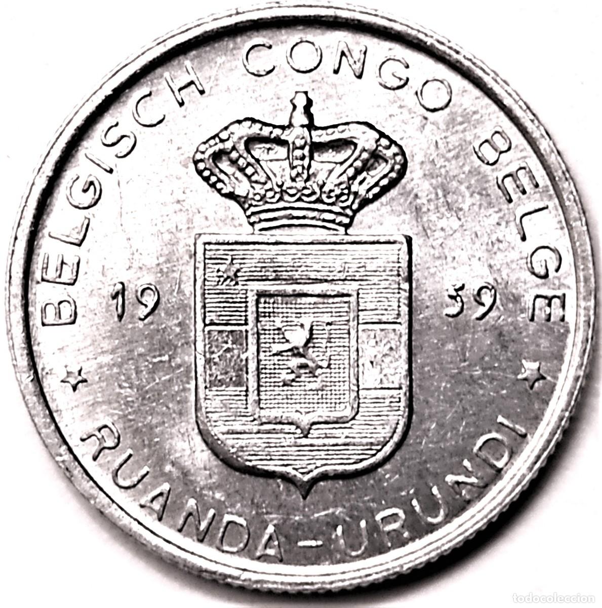 Alte M&uuml;nzen aus Afrika: RUANDA-URUNDI (1952-1960) - 1 FRANCO CONGOLE&Ntilde;O 1959 - FIDEICOMISO NACIONES UNIDAS - D - 1,40 GR. ALU