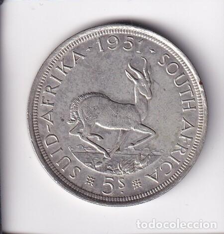 Monedas antiguas de &Aacute;frica: AFRICA DEL SUR. Moneda de 5 sh. de Plata de 1951. BC.